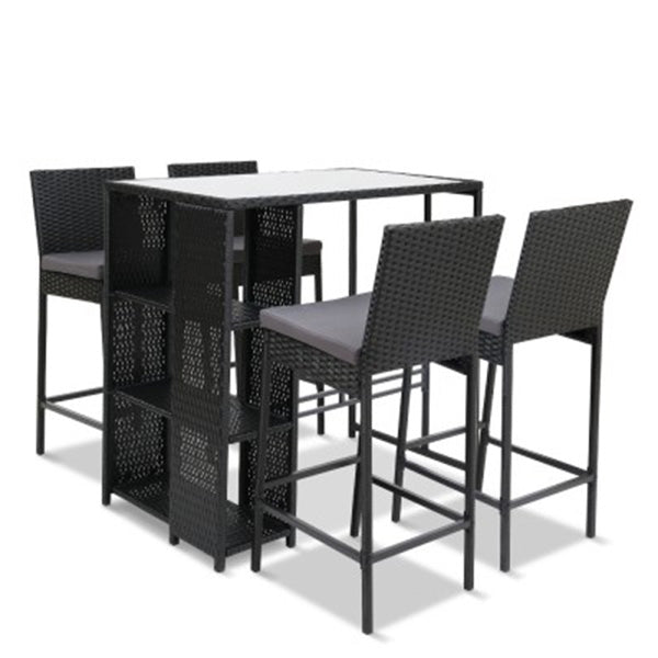 Outdoor Bar Set Table Stools Furniture Wicker 5 Pcs