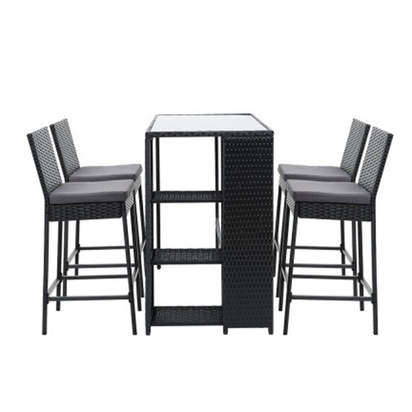 Outdoor Bar Set Table Stools Furniture Wicker 5 Pcs