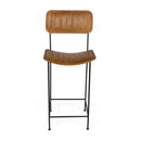 Ribbed Bar Stool Iron And Leather Tan 43X45X101Cm