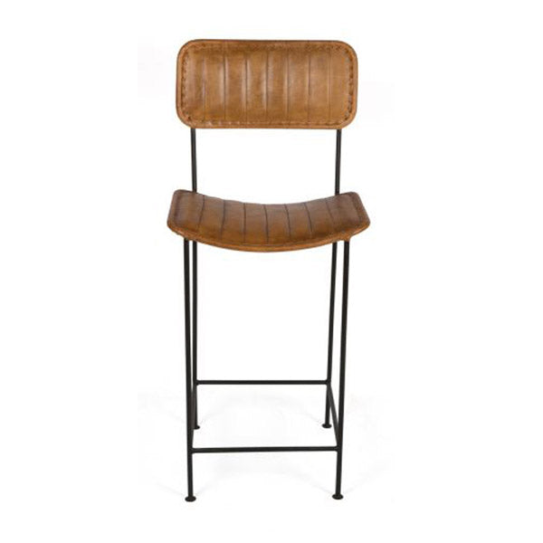 Ribbed Bar Stool Iron And Leather Tan 43X45X101Cm