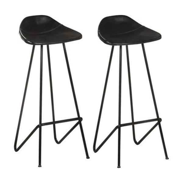 Bar Stools 2 Pcs Black Real Leather