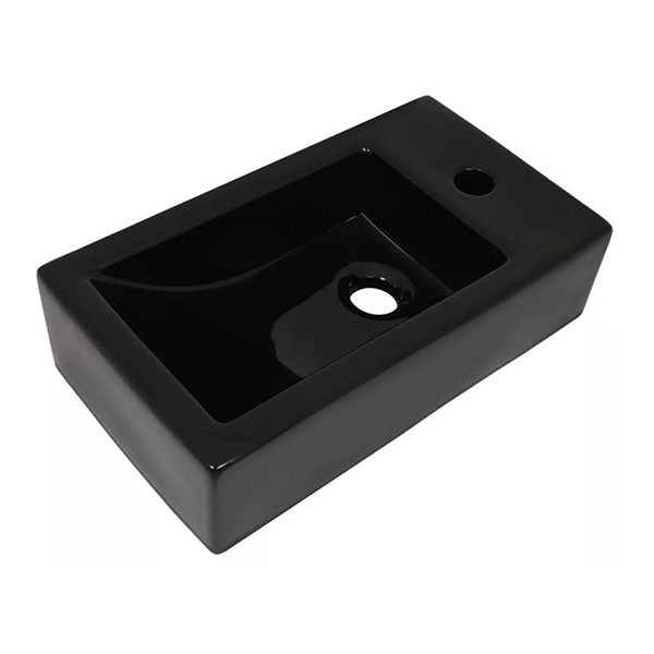 Basin With Faucet Hole Rectangular Ceramic Black