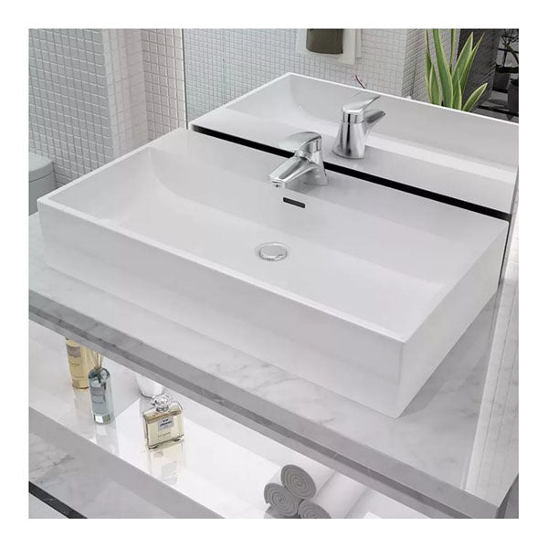 Basin With Faucet Hole Ceramic White