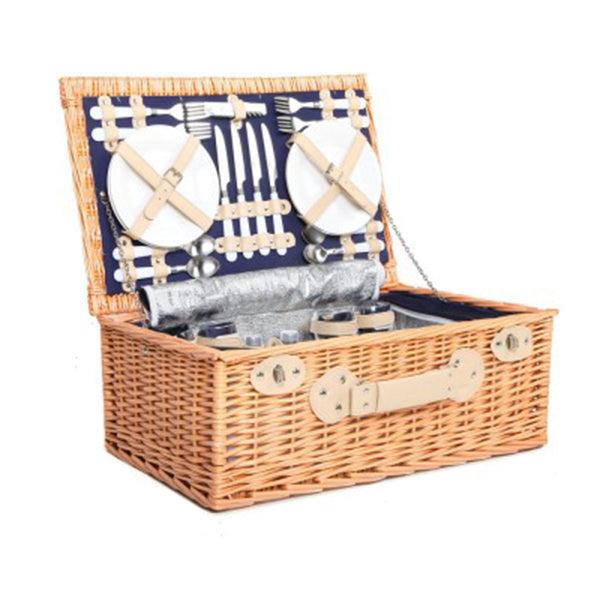Deluxe 4 Person Picnic Basket Blue Blanket