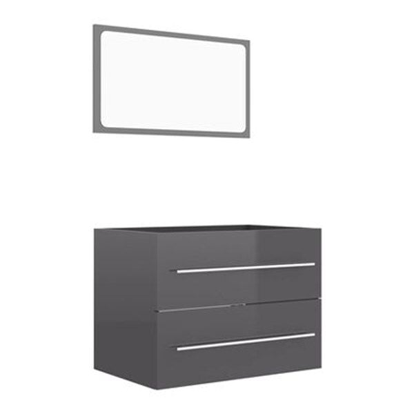 2 Piece Bathroom Furniture Set High Gloss Grey Chipboard 60 Cm