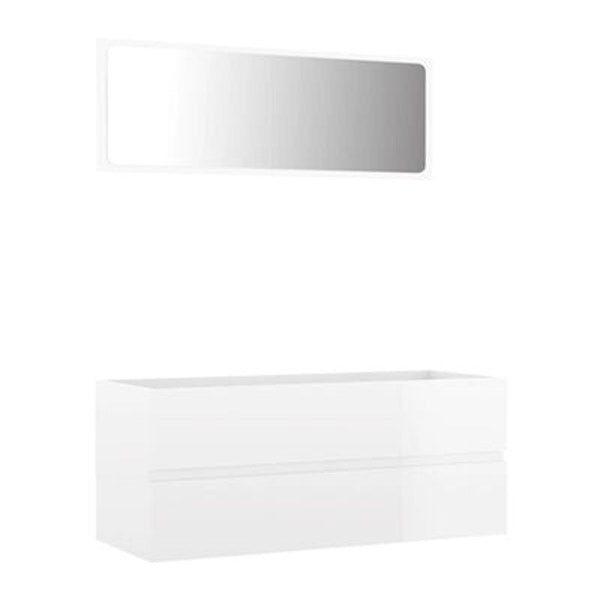 2 Piece Bathroom Furniture Set High Gloss White Chipboard 100 Cm