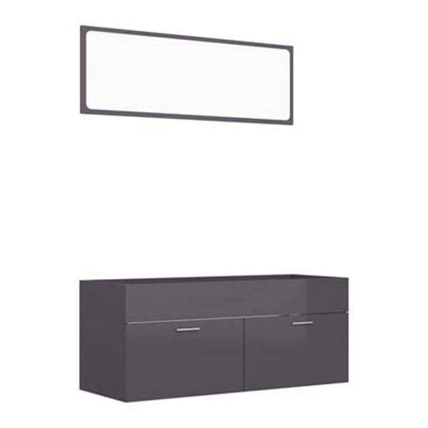 2 Piece Bathroom Furniture Set High Gloss Grey Chipboard 100Cm