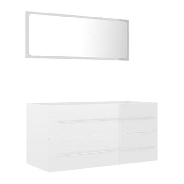 2 Piece Bathroom Furniture Set High Gloss White Chipboard 90 Cm