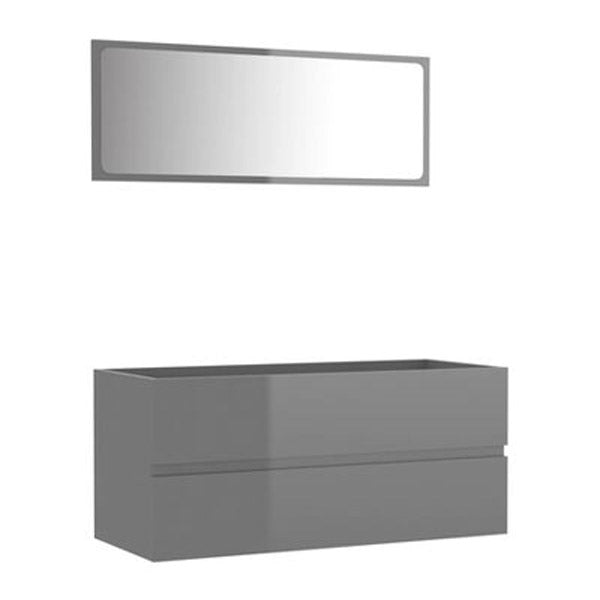 2 Piece Bathroom Furniture Set High Gloss Grey Chipboard 90 Cm