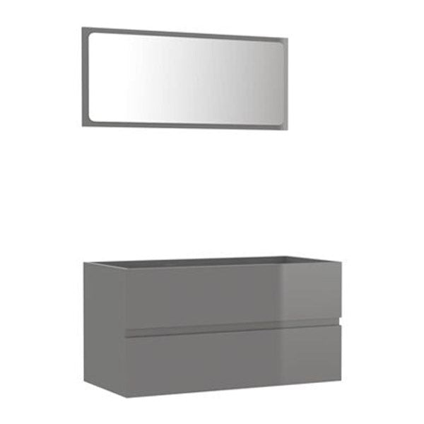 2 Piece Bathroom Furniture Set High Gloss Grey Chipboard 80 Cm