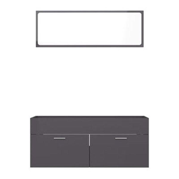 2 Piece Bathroom Furniture Set High Gloss Grey Chipboard 100Cm