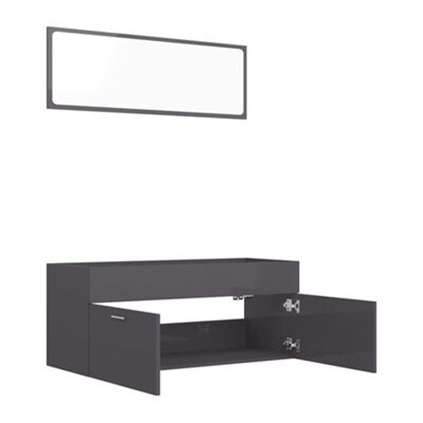 2 Piece Bathroom Furniture Set High Gloss Grey Chipboard 100Cm