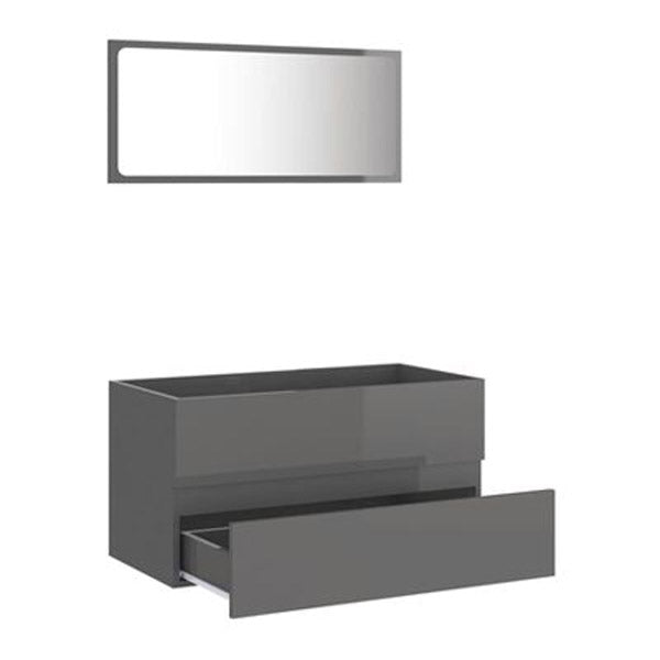 2 Piece Bathroom Furniture Set High Gloss Grey Chipboard 80 Cm