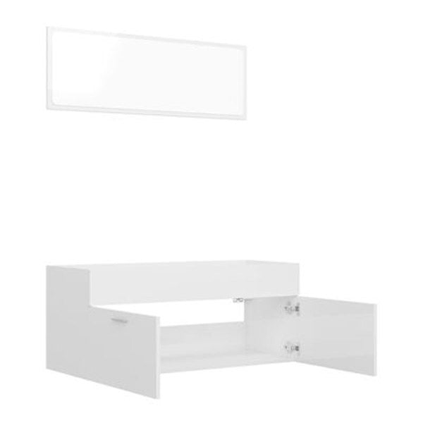 2 Piece Bathroom Furniture Set High Gloss White 100 Cm Chipboard