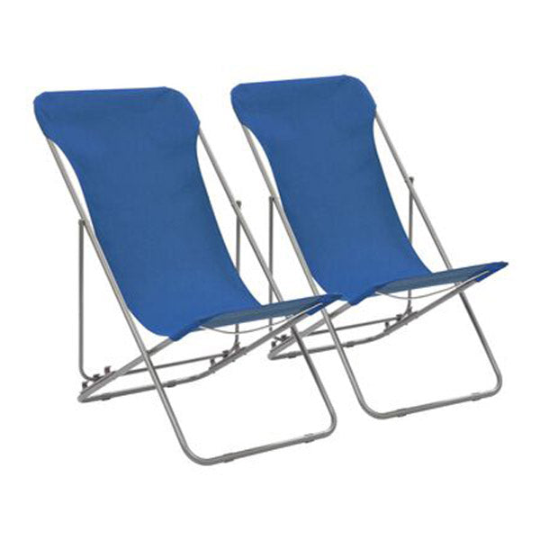 Folding Beach Chairs 2 Pcs Steel And Oxford Fabric Blue