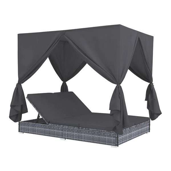Outdoor Lounge Bed With Curtains Pe Rattan Grey