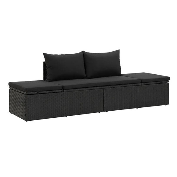 Sun Bed With Cushions Pe Rattan Black