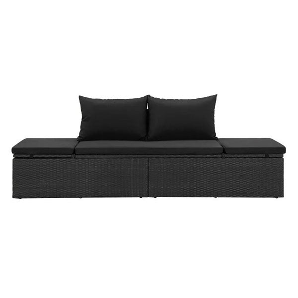 Sun Bed With Cushions Pe Rattan Black