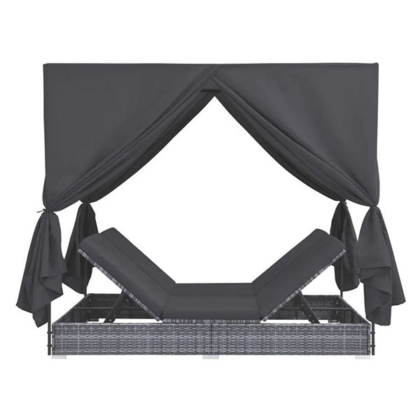 Outdoor Lounge Bed With Curtains Pe Rattan Grey