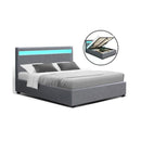 Bed Frame Double Full Size Gas Lift Base With Storage Grey Fabric Cole