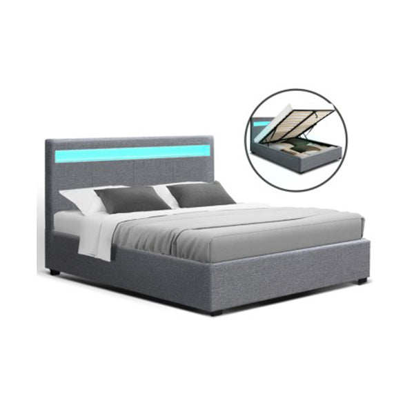 Bed Frame Double Full Size Gas Lift Base With Storage Grey Fabric Cole
