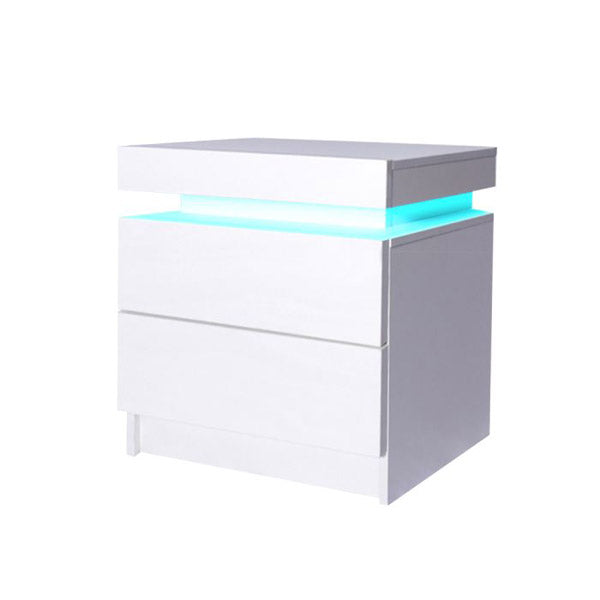 Bedside Tables White Drawers Rgb Led Storage Cabinet High Gloss