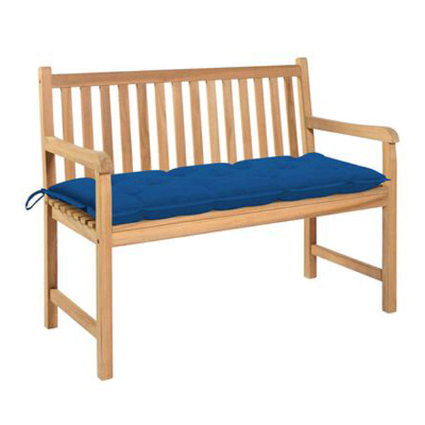 Garden Bench With Blue Cushion Solid Teak Wood 120 Cm