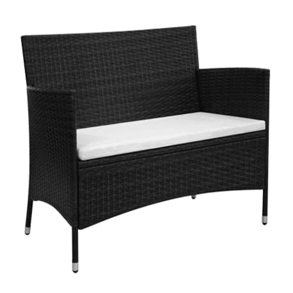 Garden Bench With Cushion Poly Rattan Black