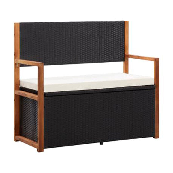 Storage Bench 110 Cm Poly Rattan And Solid Acacia Wood Black