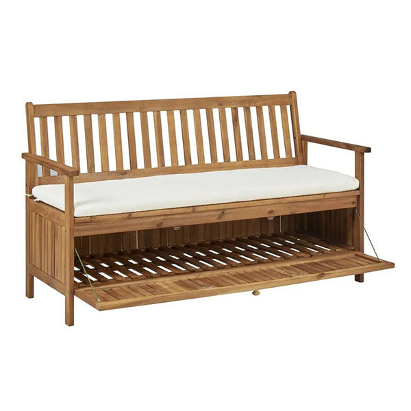 Storage Bench With Cushion 148 Cm Solid Acacia Wood