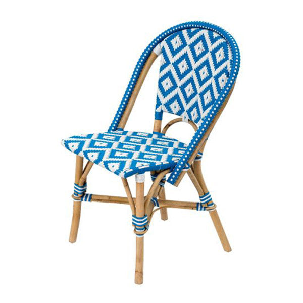 Rattan Vintage Bistro Chair Blue And White Diamond Design 47X60X89Cm