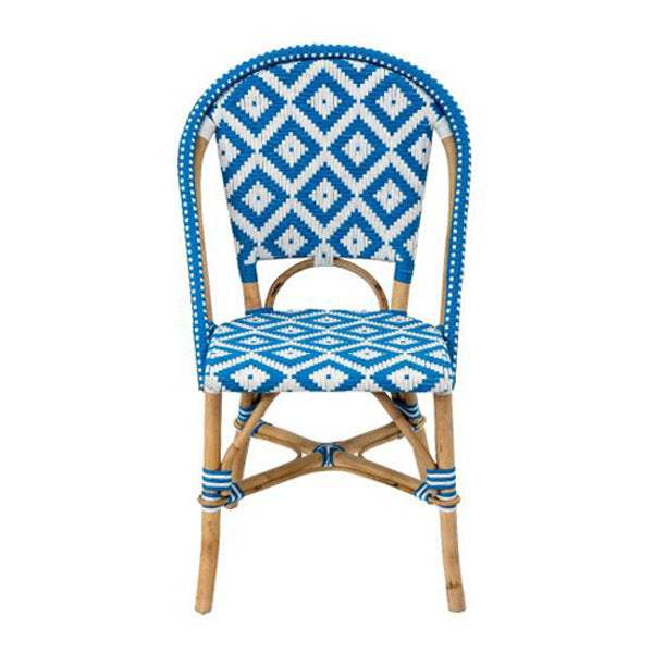 Rattan Vintage Bistro Chair Blue And White Diamond Design 47X60X89Cm