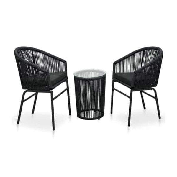 3 Piece Bistro Set With Cushions Pvc Rattan Black
