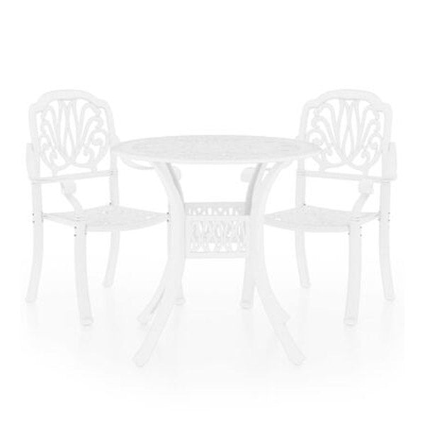 3 Piece Bistro Set Cast Aluminium White 90X74 Cm