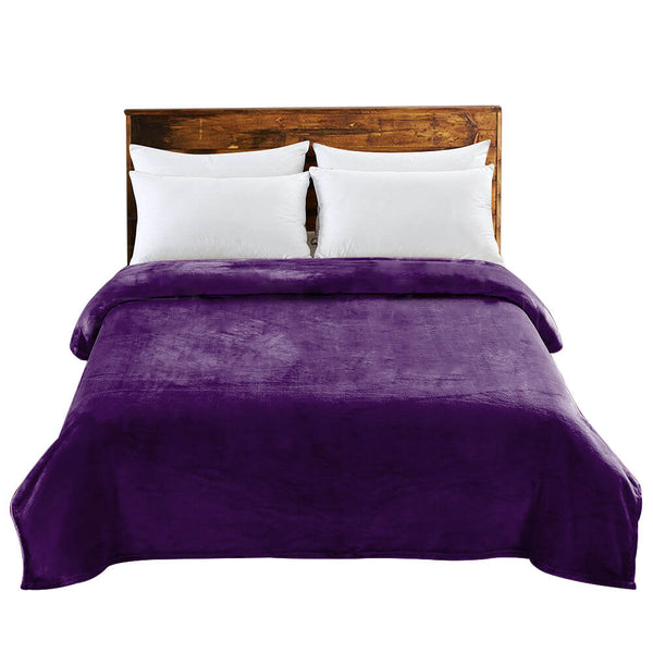 DreamZ 320GSM 220x240cm Ultra Soft Mink Blanket Warm Throw in Aubergine Colour