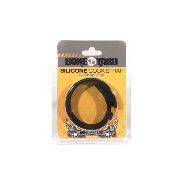 Boneyard Silicone Cock Strap 3 Snap Ring Black