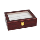 10 Grids Wooden Watch Case Glass Jewelry Storage Holder Box Wood