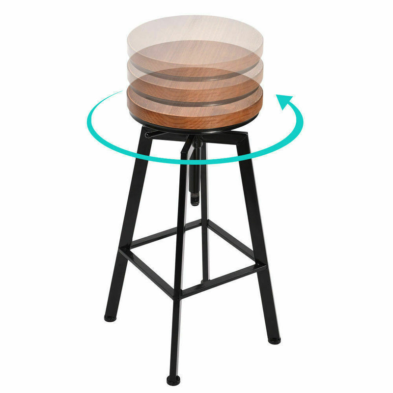 2X Industrial Bar Stools Kitchen Stool Wooden Barstools Swivel Chairs