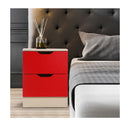 Bedside Table With Drawers Mdf Cabinet Storage 51X40 Cm White Red