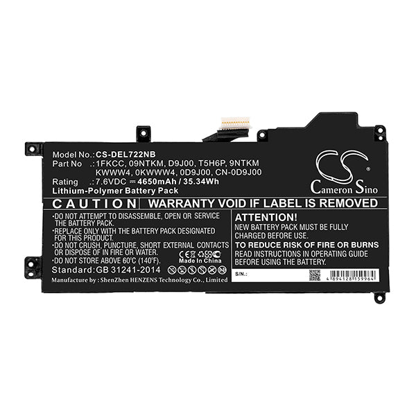 Cameron Sino Del722Nb 4650Mah Battery For Dell Notebook Laptop