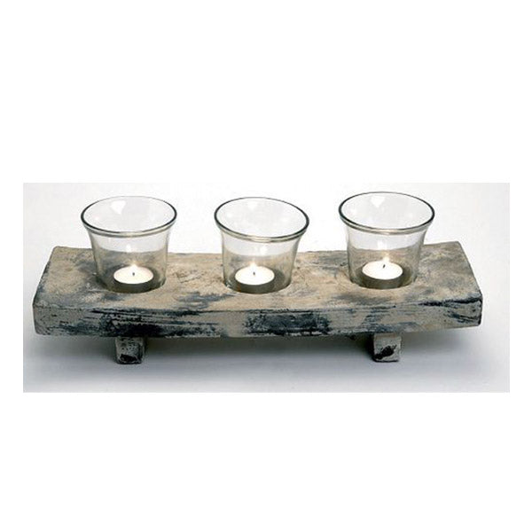 Ceramic Candle Holder On Base With 3 Pcs Glass 42X14X13Cm