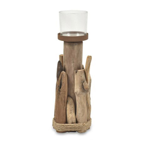 Tall Driftwood Candle Holder With Glass Natural 13X13X38Cm