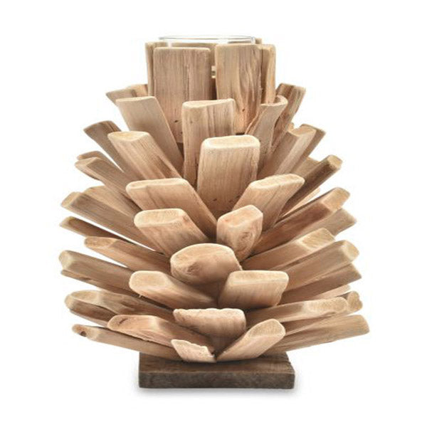 Pine Cone T Lite Candle Holder With Glass Natural 17X17X24Cm