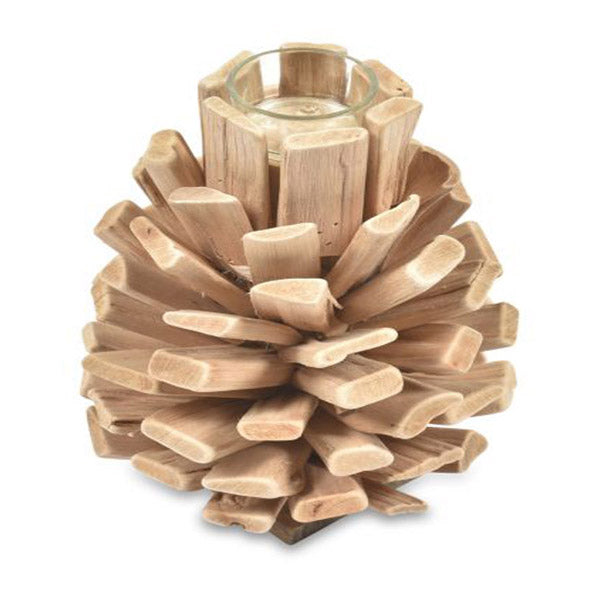 Pine Cone T Lite Candle Holder With Glass Natural 17X17X24Cm