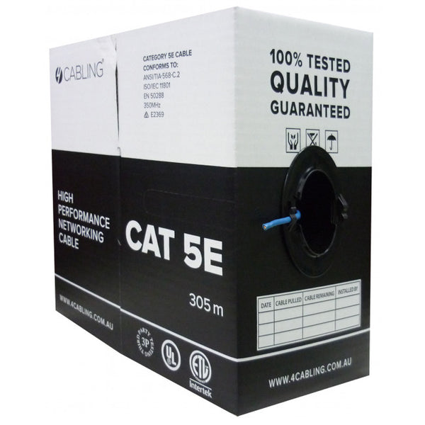 Cat 5E Lan Ethernet Cable With Solid Conductors 305M Pull Box Blue