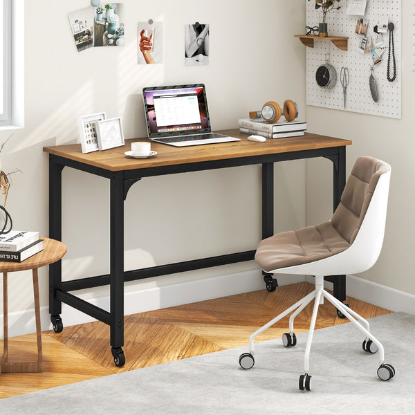 Rolling Computer Desk with Lockable Casters for Home Office Natural