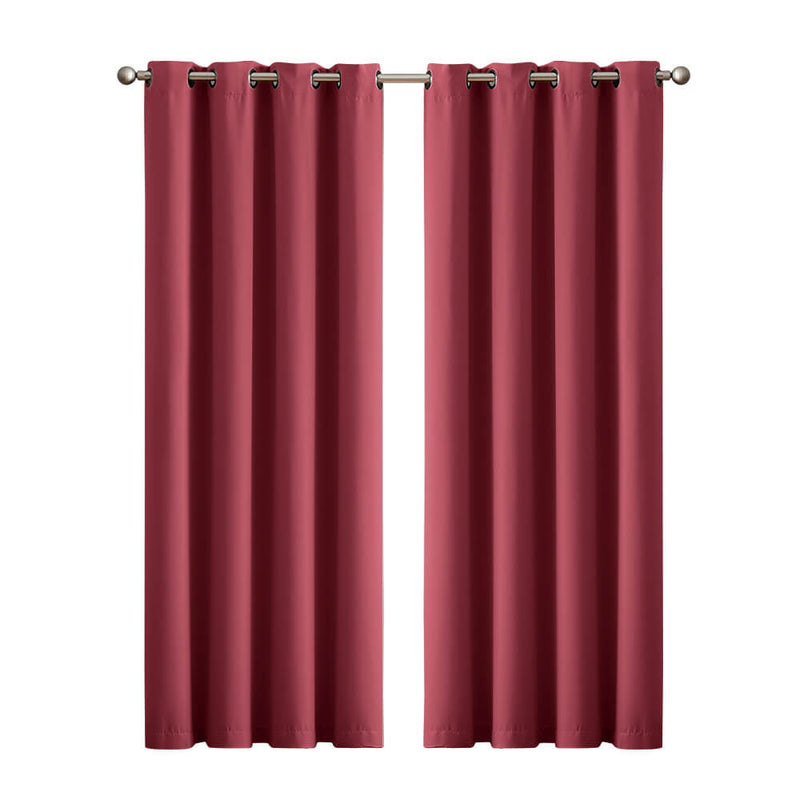 2x Blockout Curtains Panels 3 Layers Eyelet Room Darkening 140x230cm Burgundy