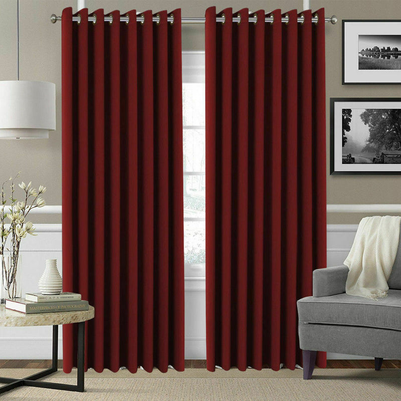 2X Blockout Curtains Panels 3 Layers Eyelet Room Darkening 240X230 Cm Burgundy