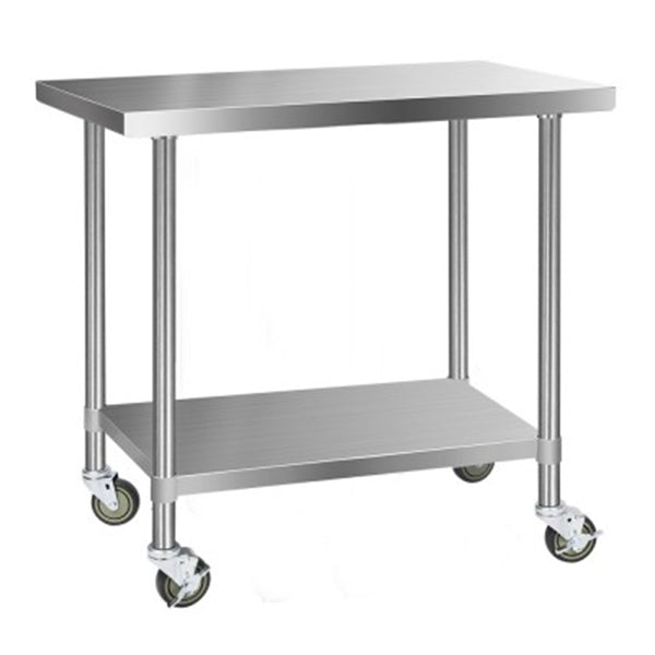 304 Stainless Steel Kitchen Work Bench Food Prep Table With Wheels