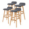 4X 74Cm Oak Wood Bar Stool Fabric Sophia Grey